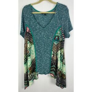 Poeme by Citron Size XL Wearable Art Tunic Top Asymmetrical Hem Blue Colorful